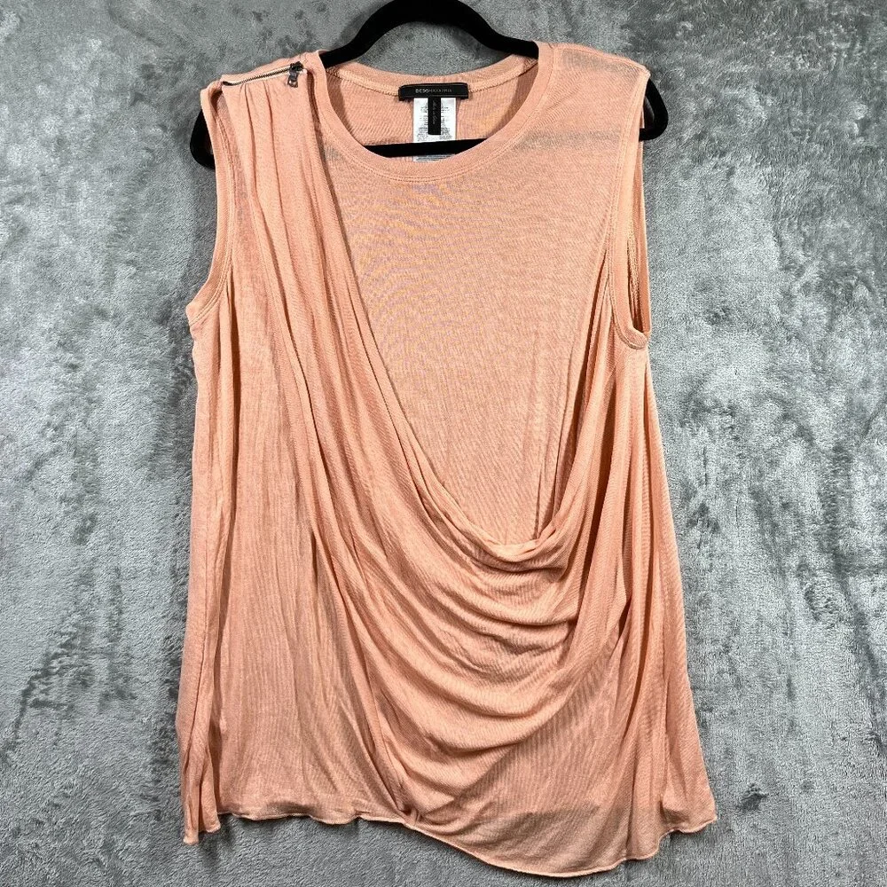 BCBG Maxazria Top Womens Large Peach Dressy Blouse Zip Shoulder Draped Layered - Picture 1 of 5